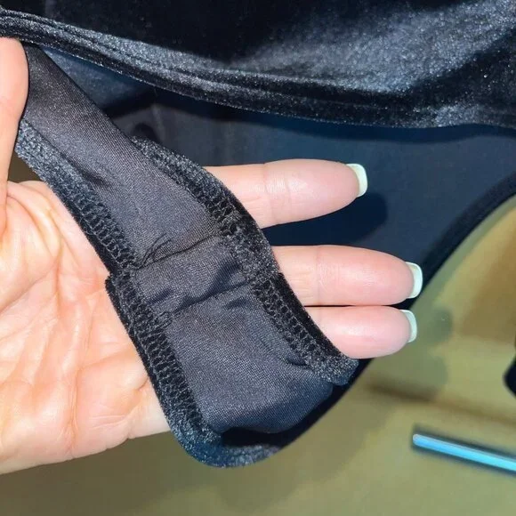 Pimkie Womens Body Suit Size Medium Black Velvet Mesh Stretch Casual New - Picture 4 of 9